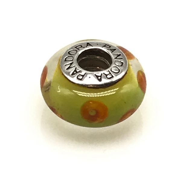 Pandora Yellow Orange Retired Polka Dots Murano Glass Bead Charm - Picture 1 of 5
